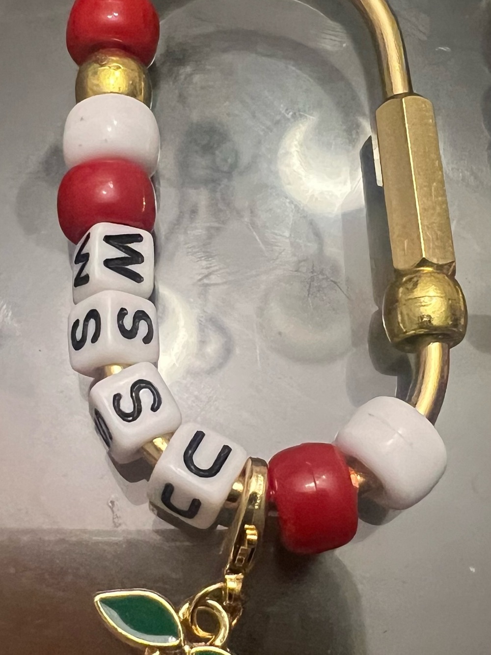 Gold-Tone Beaded Charm Bracelet with Red and White Beads